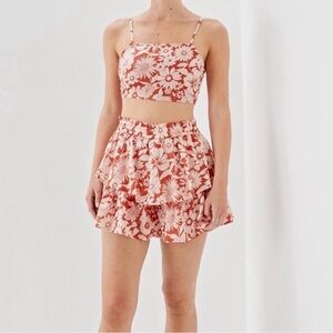 Red Floral skort set